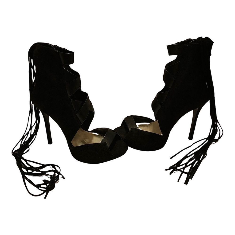 Brand New Lust For Life Women’s Size 7.5 Black Suede Open Toe Stiletto Heels.